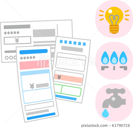 帶有電力，天然氣和水圖標的發票圖像 61790728