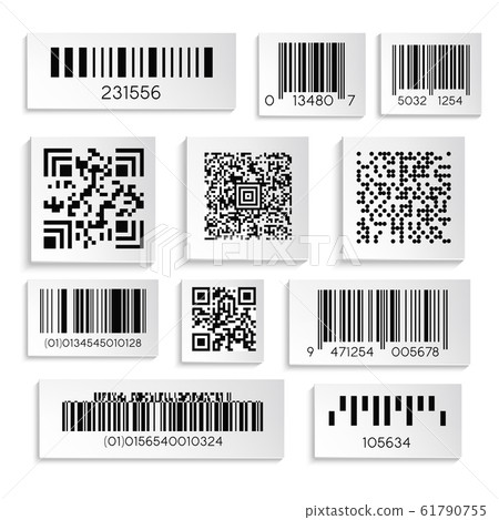 Barcode or serial number isolated icons, qr coding Barcode or serial number isolated icons, qr coding 61790755