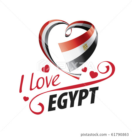 National flag of the Egypt in the shape of a heart and the inscription I love Egypt. Vector illustration 61790863