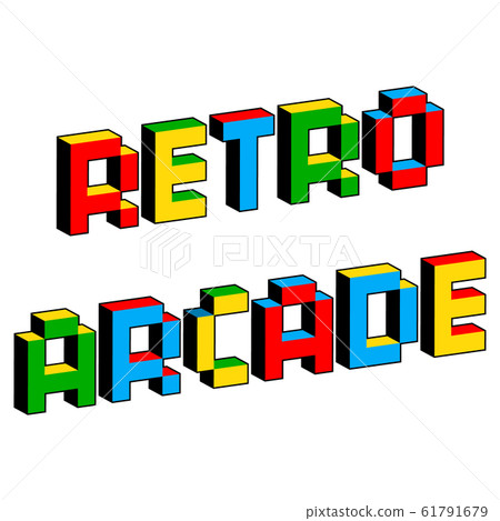 Retro arcade text in style of old 8-bit video games. Vibrant colorful 3D Pixel Letters. Creative Retro arcade text in style of old 8-bit video games. Vibrant colorful 3D Pixel Letters. Creative 61791679