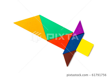 Color wood tangram puzzle in sword shape on white background Color wood tangram puzzle in sword shape on white background 61791756