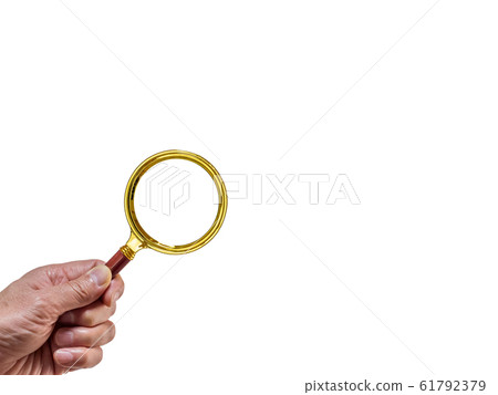 Material holding a magnifying glass in hand 61792379