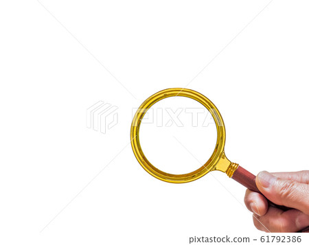 Material holding a magnifying glass in hand Material holding a magnifying glass in hand 61792386