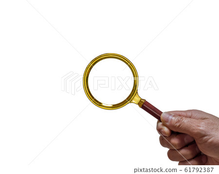 Material holding a magnifying glass in hand 61792387