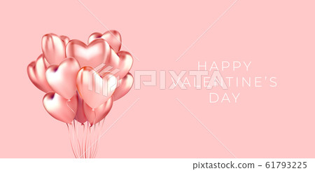 A bunch of heart shaped helium balloons realistic on a horizontal banner A bunch of heart shaped helium balloons realistic on a horizontal banner 61793225