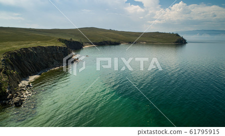 View of Hills and Mountains on Olhon Island, Lake Baikal, Russia, Aerial View of Hills and Mountains on Olhon Island, Lake Baikal, Russia, Aerial 61795915