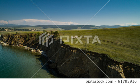 View of Hills and Mountains on Olhon Island, Lake Baikal, Russia, Aerial View of Hills and Mountains on Olhon Island, Lake Baikal, Russia, Aerial 61795916