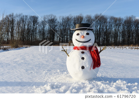 Funny snowman in black hat 61796720