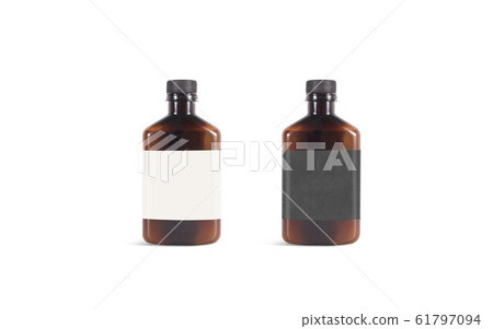 Blank amber plastic bottle with black and white label mockup Blank amber plastic bottle with black and white label mockup 61797094