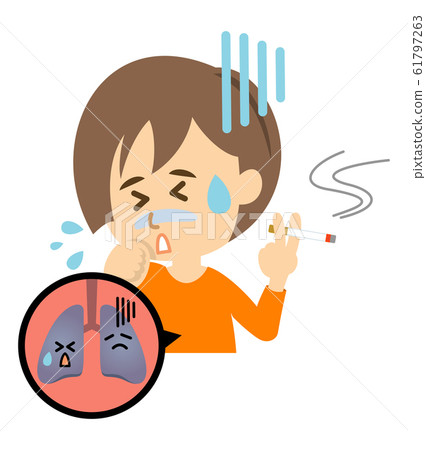 由於吸煙而感到不適的女人的插圖圖像 由於吸煙而感到不適的女人的插圖圖像 61797263