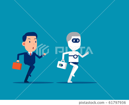 Human vs Robot. Business competing with artificial Human vs Robot. Business competing with artificial 61797936