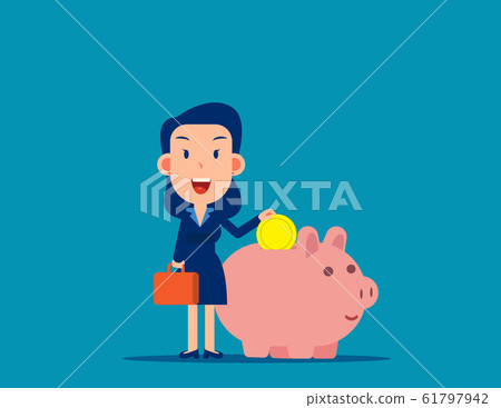 Character with piggy bank. Safe money storage Character with piggy bank. Safe money storage 61797942