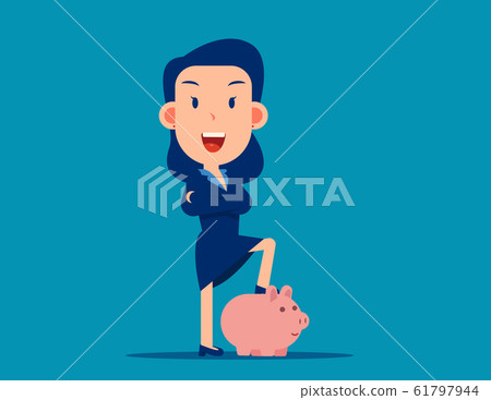Character pose with piggy bank. Safe money storage Character pose with piggy bank. Safe money storage 61797944
