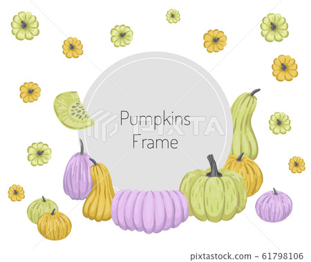 Round frame with decor of colorful pumpkins around. Vector illustration isolated on white background Round frame with decor of colorful pumpkins around. Vector illustration isolated on white background 61798106