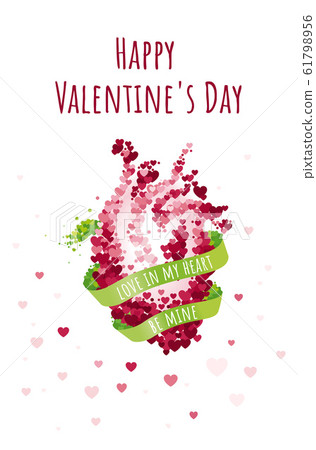 St Valentine's day greeting card with green band and anatomical human heart. Vector illustration collection St Valentine's day greeting card with green band and anatomical human heart. Vector illustration collection 61798956