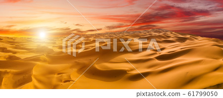 Panoramic view of sunset over the sand dunes in the desert Panoramic view of sunset over the sand dunes in the desert 61799050