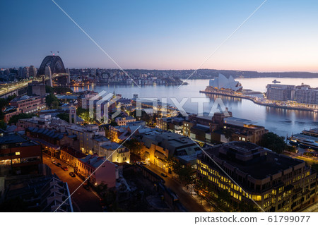sunrise, Aerial view of Sydney with Harbour sunrise, Aerial view of Sydney with Harbour 61799077