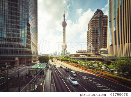 road in Shanghai Lujiazui financial center, China road in Shanghai Lujiazui financial center, China 61799078