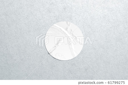 Blank white round adhesive sticker mockup on textured wall Blank white round adhesive sticker mockup on textured wall 61799275