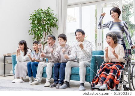 Three-generation family support Cheering sports watching Olympics Three-generation family support Cheering sports watching Olympics 61800383