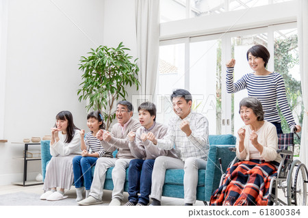 Three-generation family support Cheering sports watching Olympics Three-generation family support Cheering sports watching Olympics 61800384