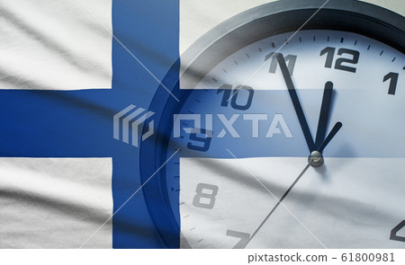 Finland flag with dial of a clock 61800981