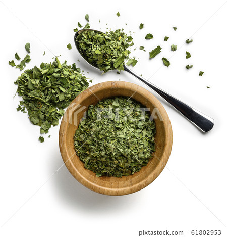 Dried Moringa on a white background. The view from the top Dried Moringa on a white background. The view from the top 61802953