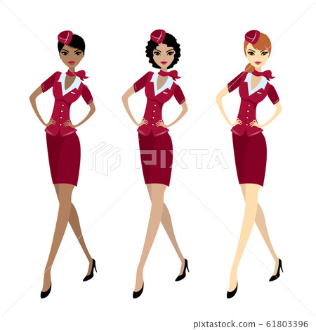 Set Air hostess in uniform, isolated on white Set Air hostess in uniform, isolated on white 61803396