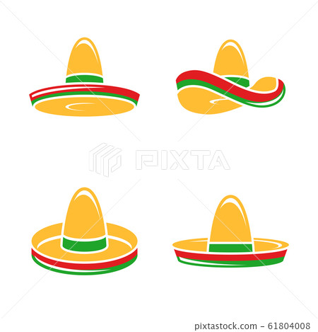 Vector Flat Sombrero Hat Icons Set on White Background 61804008