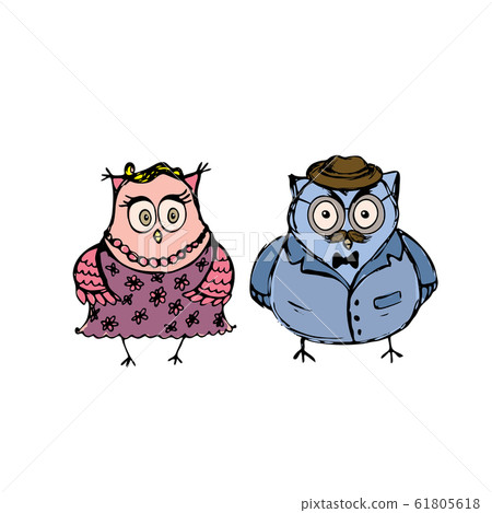 two owls isolated on white background two owls isolated on white background 61805618