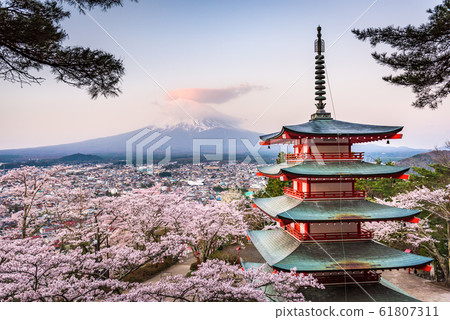 Fujiyoshida, Japan with Mt. Fuji and Chureito 61807311