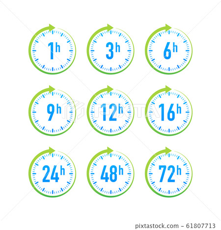 12, 24, 48, 72 hours clock arrow. Work time effect 61807713