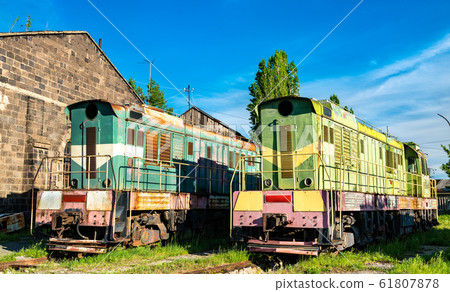 Old rusty diesel locomotives at Gyumri Depot in Armenia 61807878