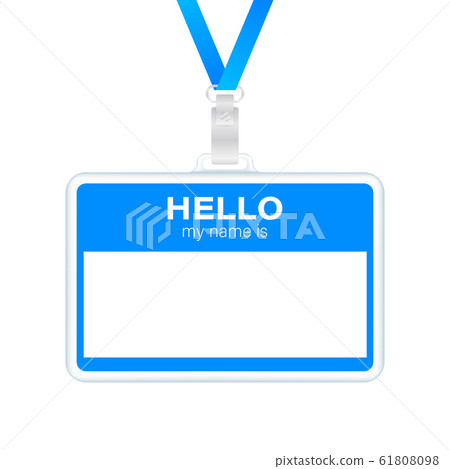 Blue Hello my name is label sticker on white 61808098