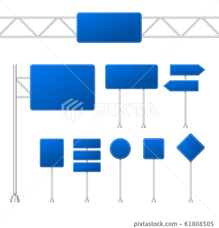 Set of blue road signs isolated on transparent - Stock Illustration ...