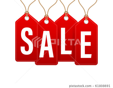 Set Of Four Red Rounded Hangtags Sale. Vector 61808691