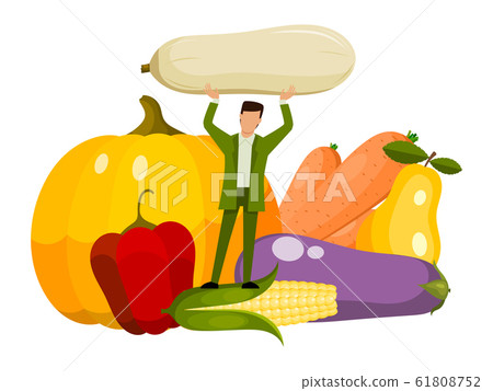 Tiny man vegeterian and healthy organic food. Adult person eating raw fresh vegetables. Vegetable for mens health concept 61808752