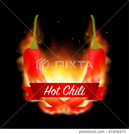 A burning hot spicy red chilli pepper covered in A burning hot spicy red chilli pepper covered in 61808835