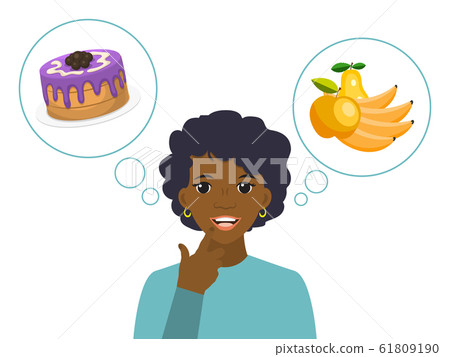 Woman choose between unhealthy and healthy food vector illustration. Healthy nutrition food in female diet concept 61809190