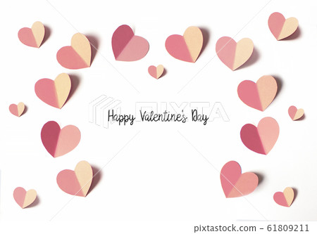 Valentines day card concept, Pink hearts on a white background. 61809211