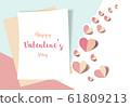 Valentines day card concept, Pink hearts and white paper background. 61809213