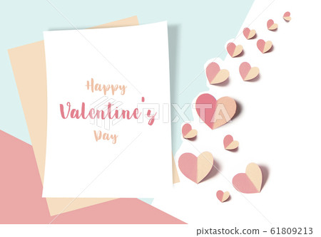 Valentines day card concept, Pink hearts and white paper background. 61809213