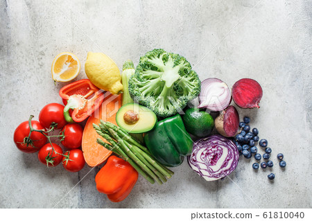 Rainbow colors vegetables and berries background Rainbow colors vegetables and berries background 61810040