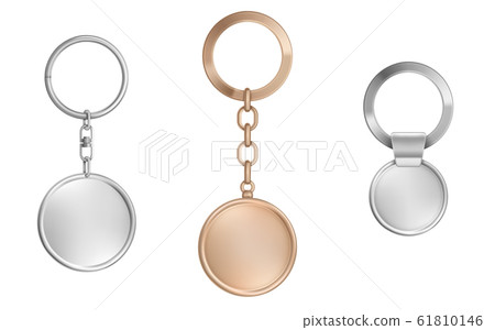 Keychains metal round keyring holders isolated set 61810146