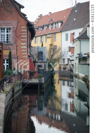 View of medieval architecture with reflection  61811135
