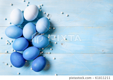 Blue ombre eggs as Easter 2020 concept, copy space Blue ombre eggs as Easter 2020 concept, copy space 61811211