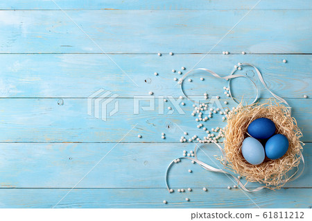 Blue ombre eggs as Easter 2020 concept, copy space Blue ombre eggs as Easter 2020 concept, copy space 61811212