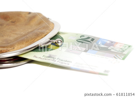 Swiss fifty francs in wallet isolated on white Swiss fifty francs in wallet isolated on white 61811854
