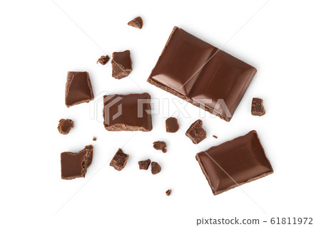 piece of chocolate isolated on white background with clipping path. . Top view. Flat lay. 61811972