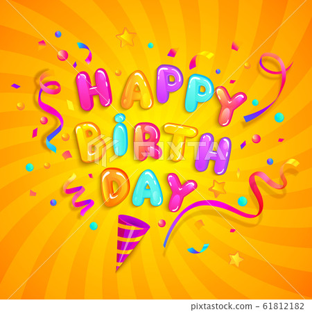 Happy Birthday greeting banner with cracker. Happy Birthday greeting banner with cracker. 61812182